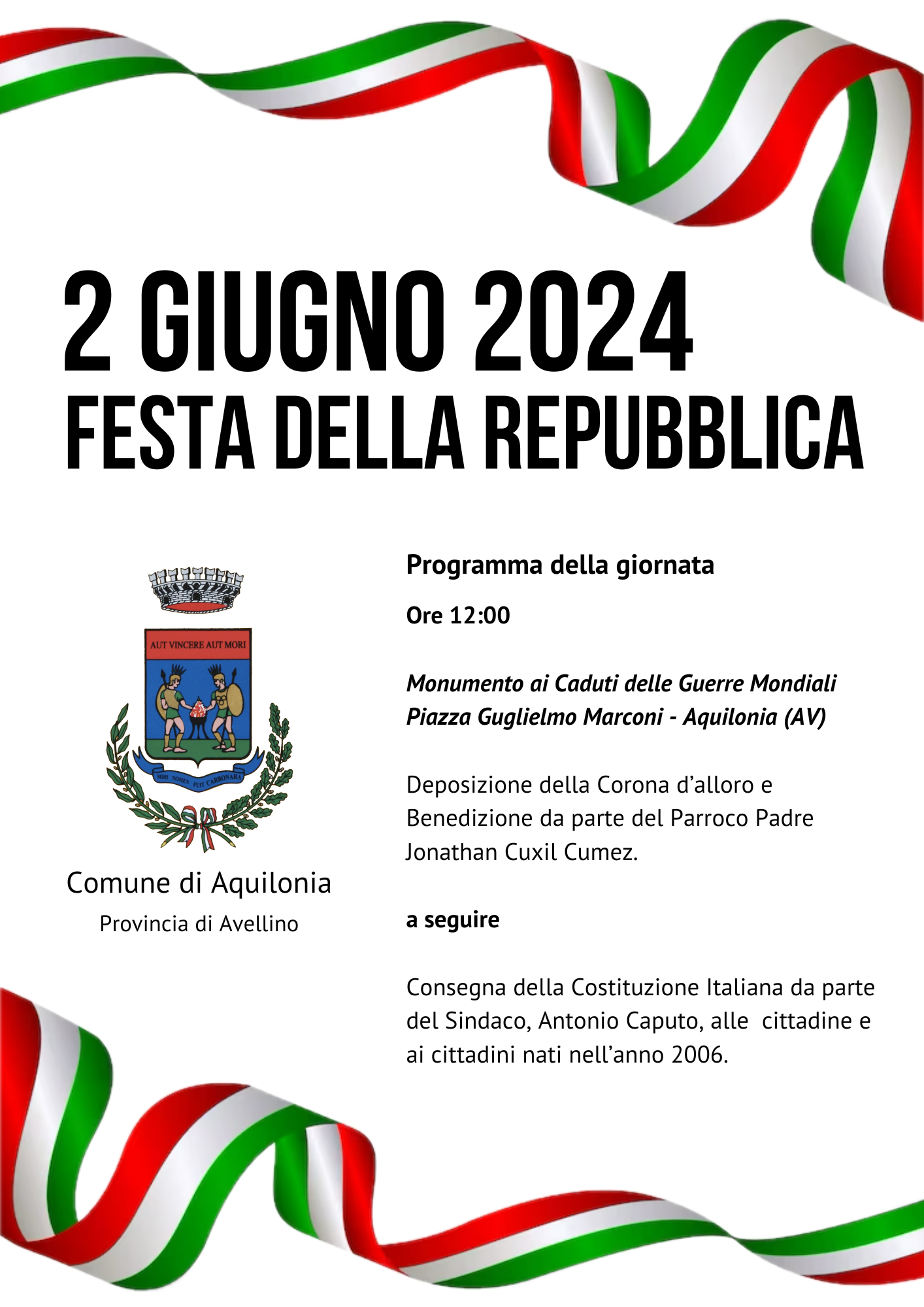 CELEBRAZIONI FESTA DELLA REPUBBLICA ITALIANA - COMUNE DI AQUILONIA